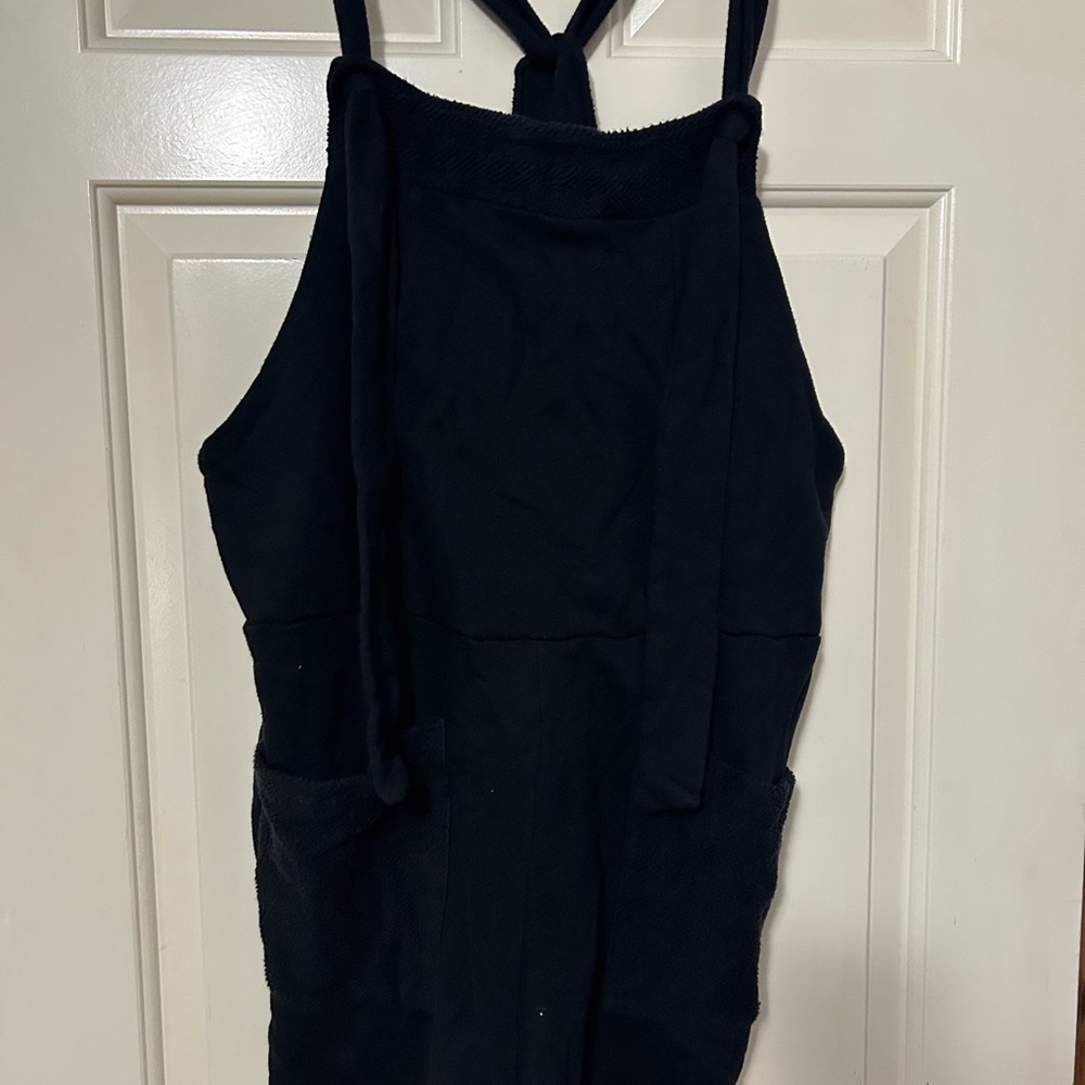 Black Shortalls/Romper Sweatshirt material with Tie Straps